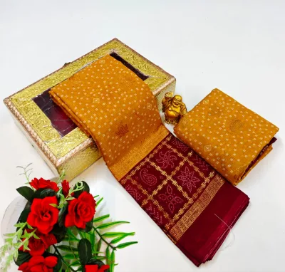 Zig Zag Foil Print Saree with Contrast Jari Border and Digital Print Pallu